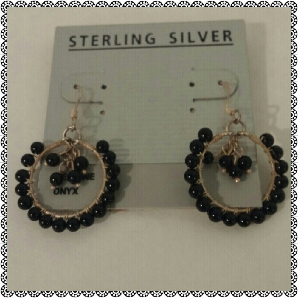 Sterling Silver & Genuine Black Onyx Earrings